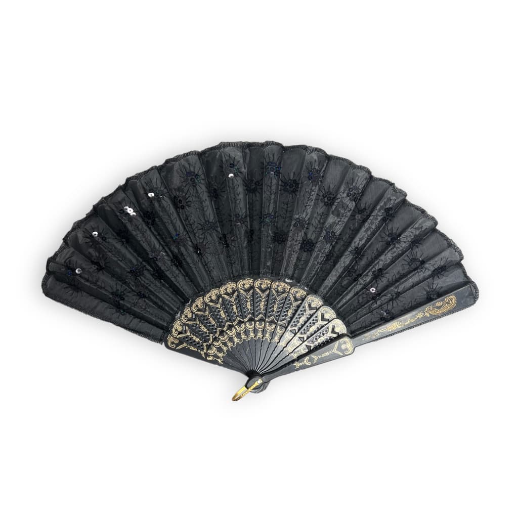 Leque Pomba Gira Cigana Preto Paetê  Umbanda E Candomblé Luxo