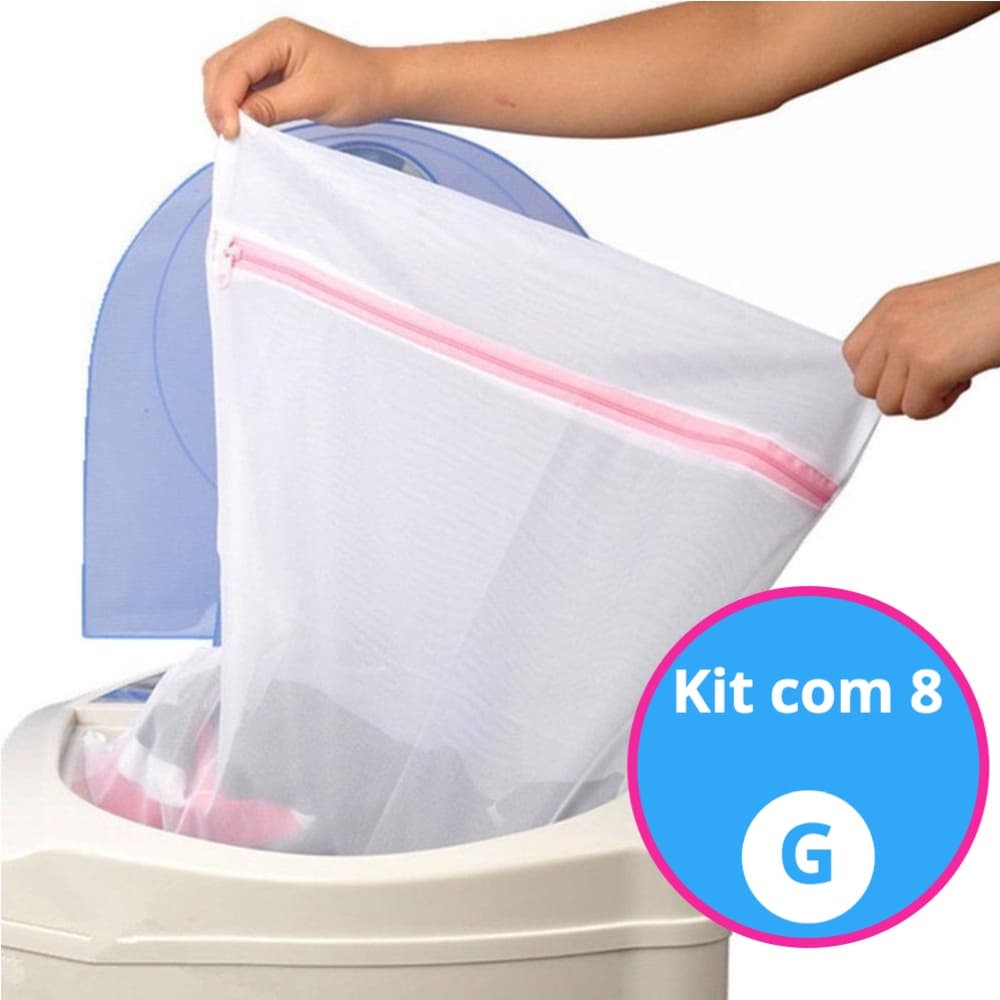 KIT com 8 Sacos Lava Fácil para Máquina de Lavar Roupas Tamanho Grande 50x45 cm
