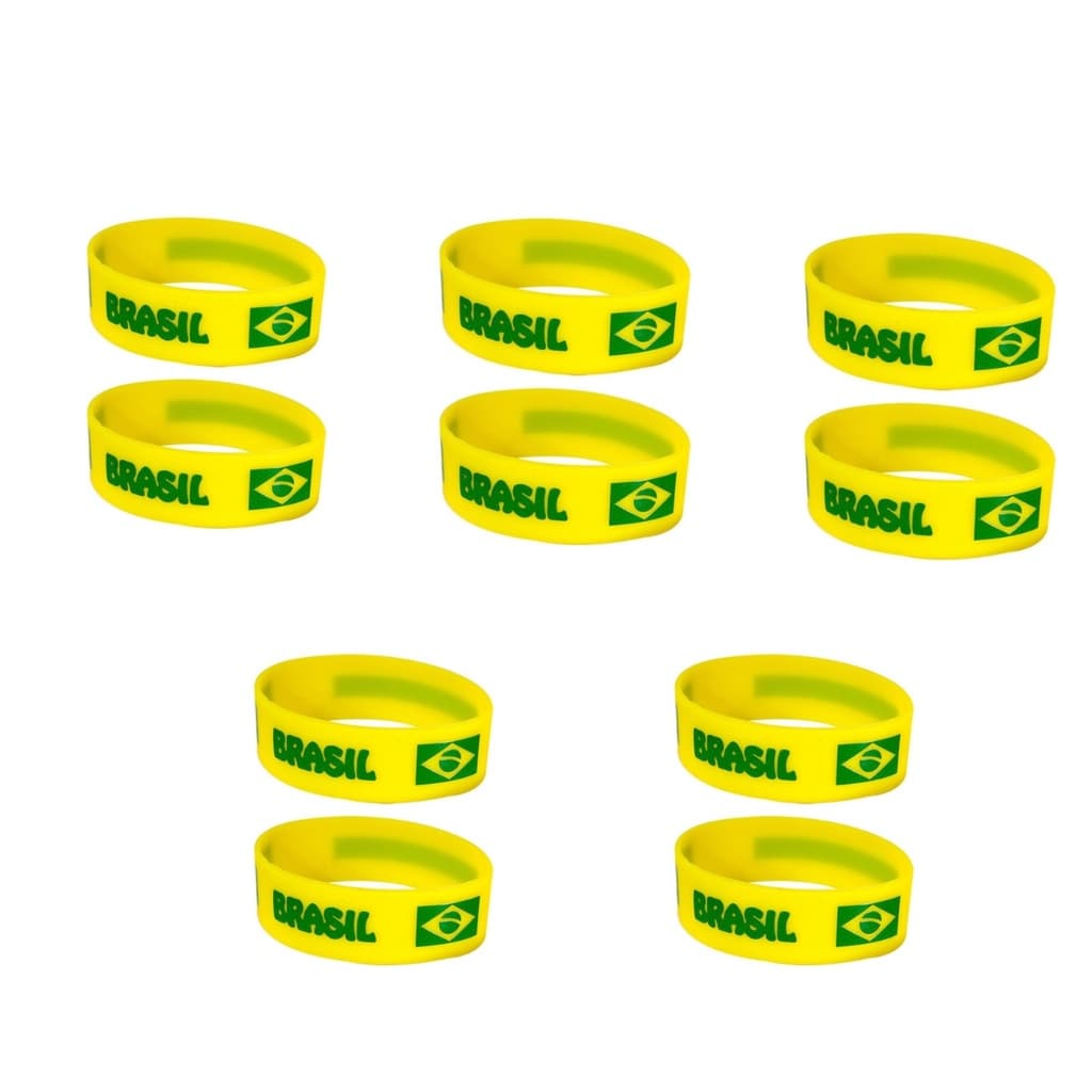 Kit 10 Pulseiras Adereços Silicone Jogo Copa Bandeira Brasil