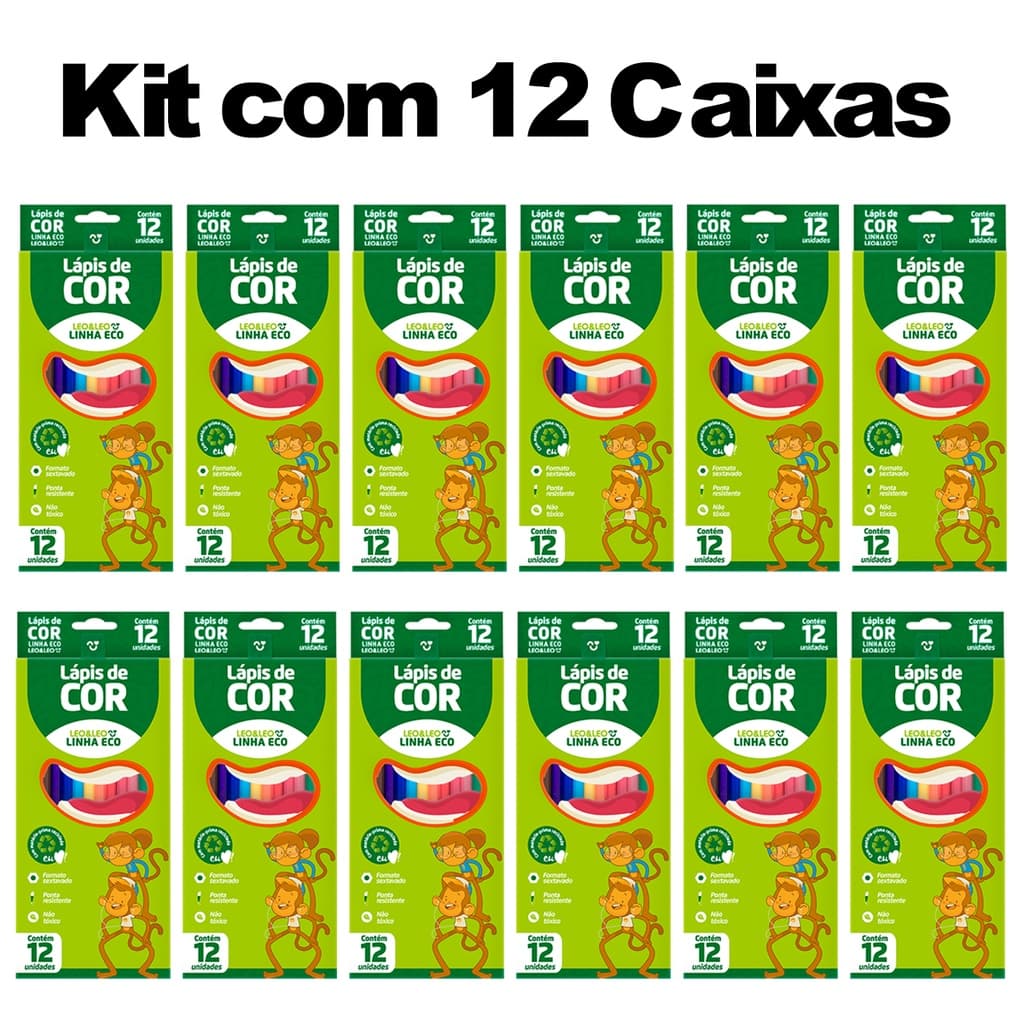 Kit 12 Caixas De Lapis De Cor Grande Com 12 Unidades