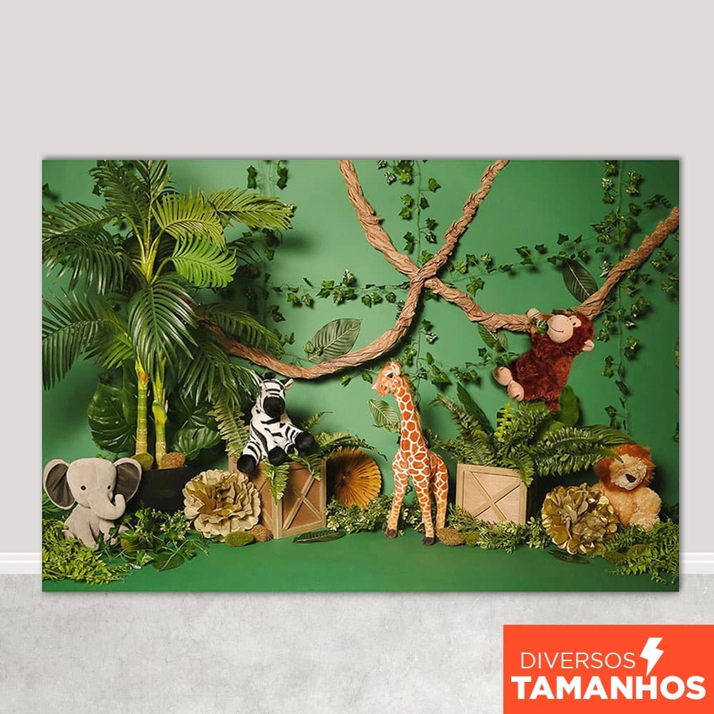Painel Fundo Fotográfico Infantil Cenário Safári Animais Tecido Sublimado para Fotos - FFC-789