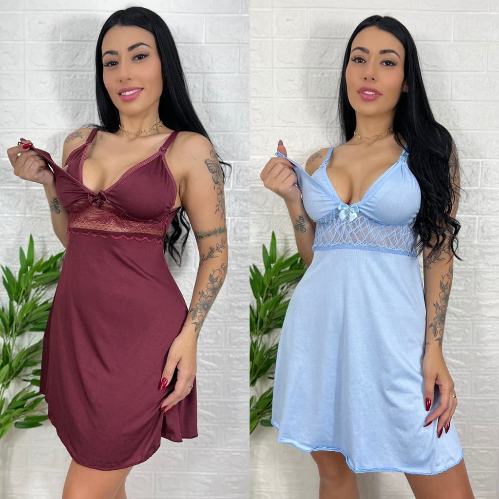 KIT 02 Camisolas Amamentação com Detalhe em Renda Saída Maternidade Grávida Gestante Lactante.