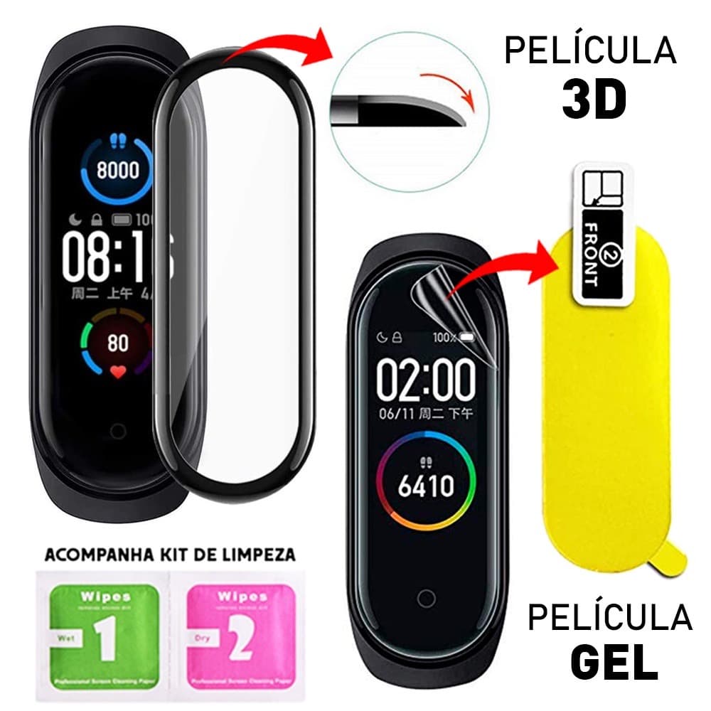 Pelicula 3D Para Xiaomi Mi Band 4 5  6 + Kit de limpeza novo lacrado Relógio pronta entrega