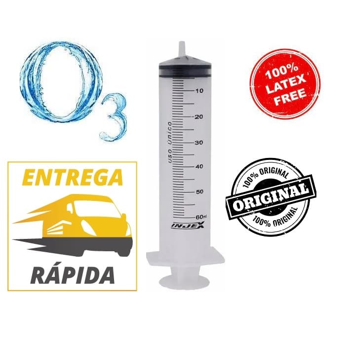 Seringa de 60Ml Bico Slip (Liso) - Capacidade 60 ML - Ozonioterapia - Sem Latex - A MAIS USADA EM OZONIOTERAPIA Melhor qualidade com Melhor preço.