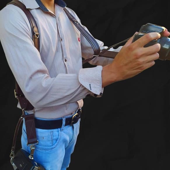 ALÇA DUPLA PARA CAMERA FOTOGRÁFICA EM COURO ACABAMENTO PREMIUM CONFORTÁVEL DSLR SLR CANON NIKON  *ENVIO RÁPIDO