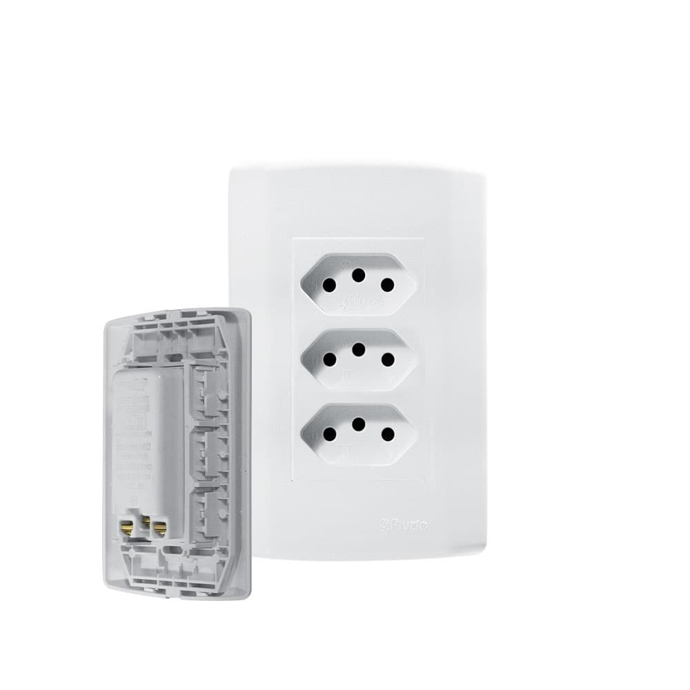 Tomada Tripla monobloco 20A Modular Branca Pluzie 4x2