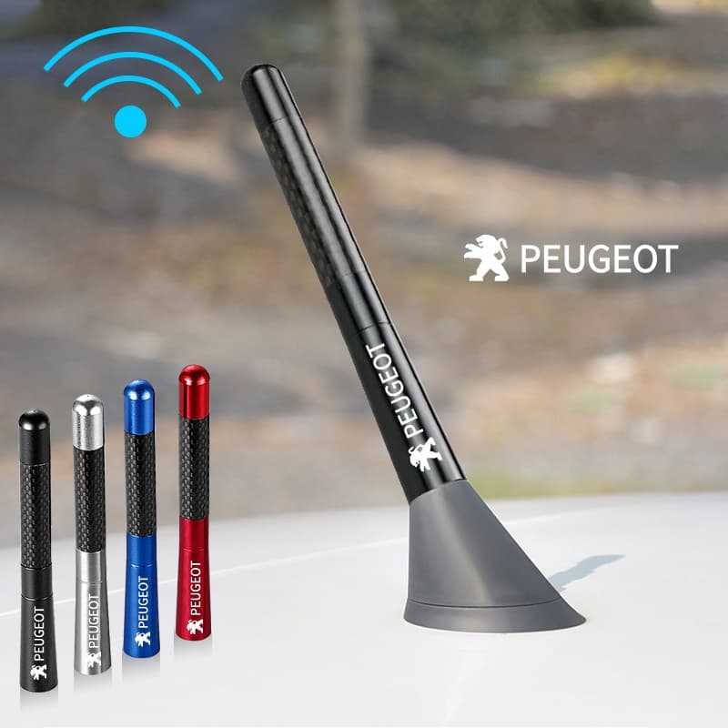 Antena De Rádio Curta Para Carro , Metal Teto De Mastro , Logotipo Do Peugeot 206 207 208 306 307 308 407 408 508 2008 3008