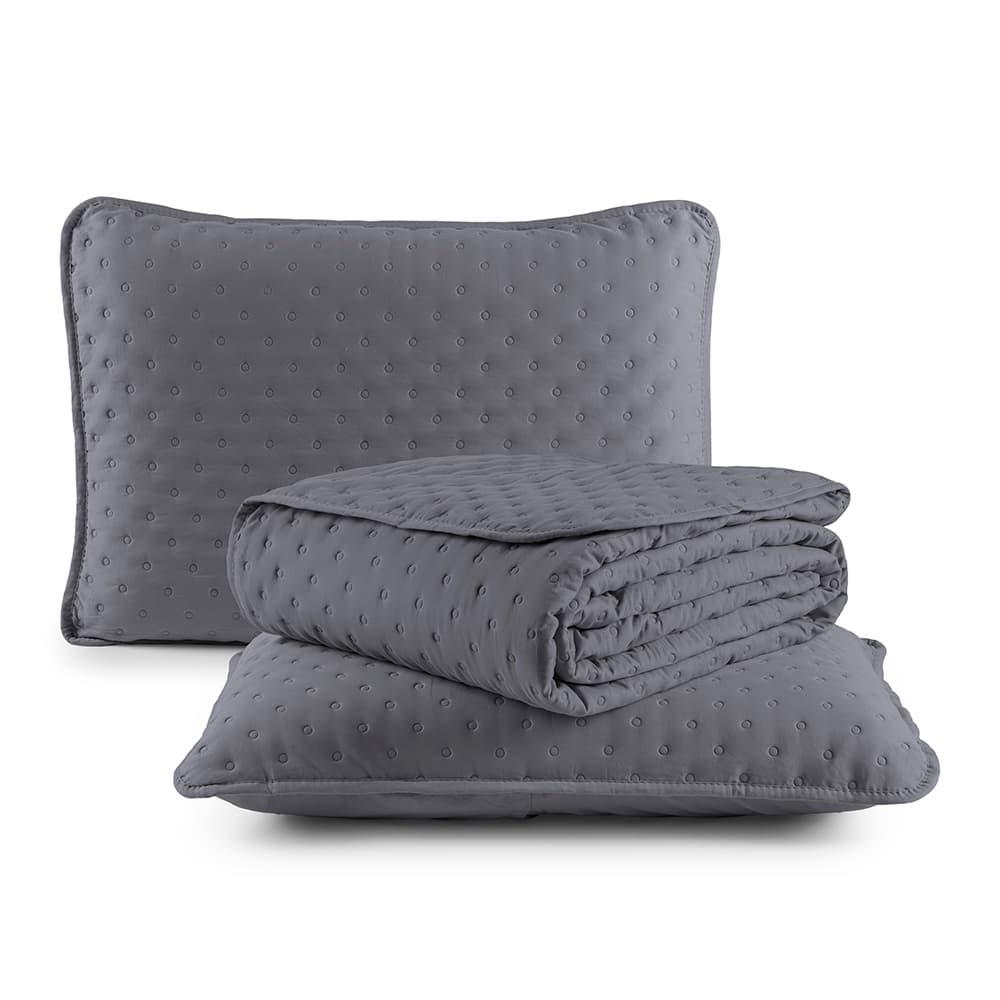 Kit Cobre Leito Colcha Solteiro Casal Queen King e Super King 3 e 2 Peças Matelado Dots Dupla Face 300 Fios