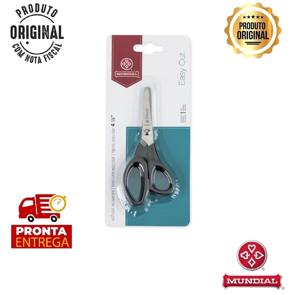 Tesoura Mundial Escolar Easy Cut Preta - 11,4cm 167BK 4.1/2