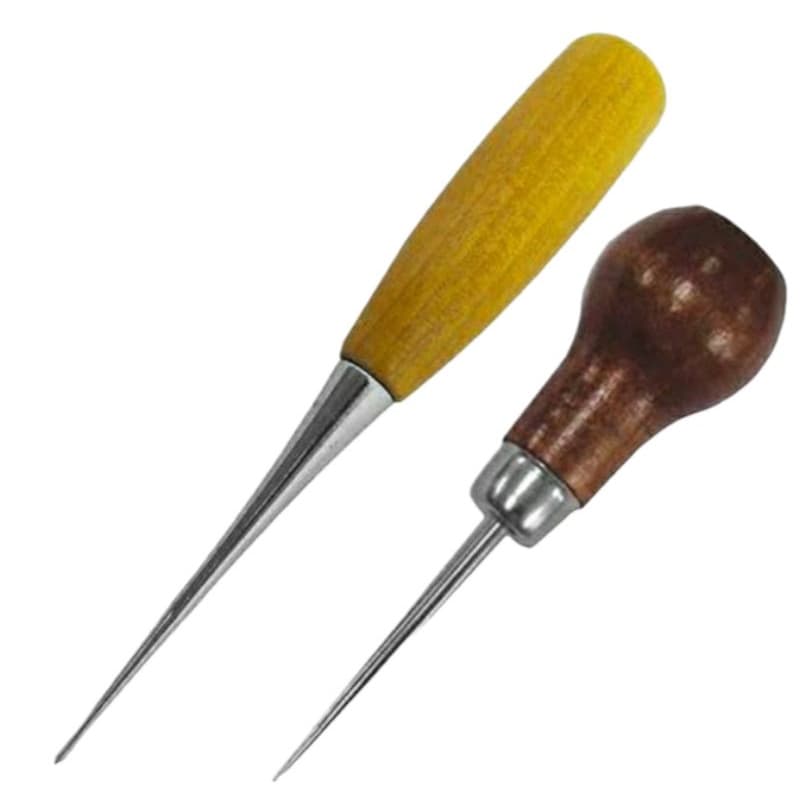 2 Furadores Agulhão Manual Cabo Madeira Cartonagem Patchwork