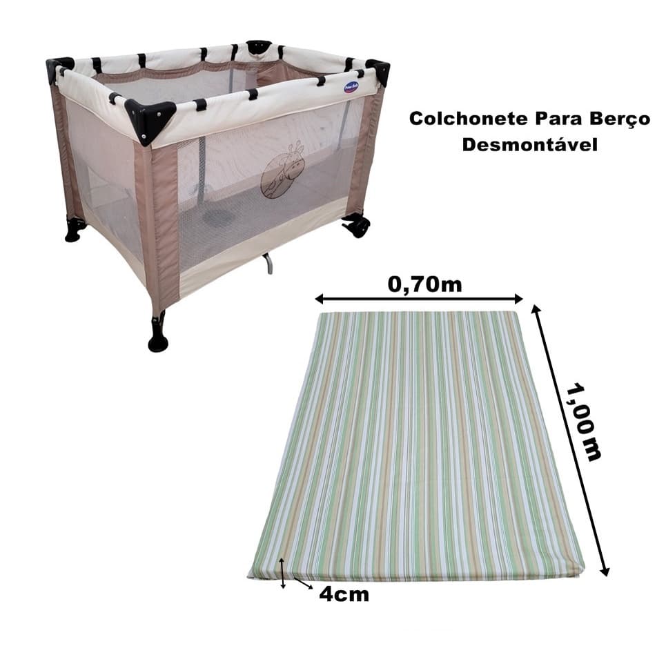 Colchonete para berço desmontável 70x1,00 c/ Capa protetora camping dobravel - promoção