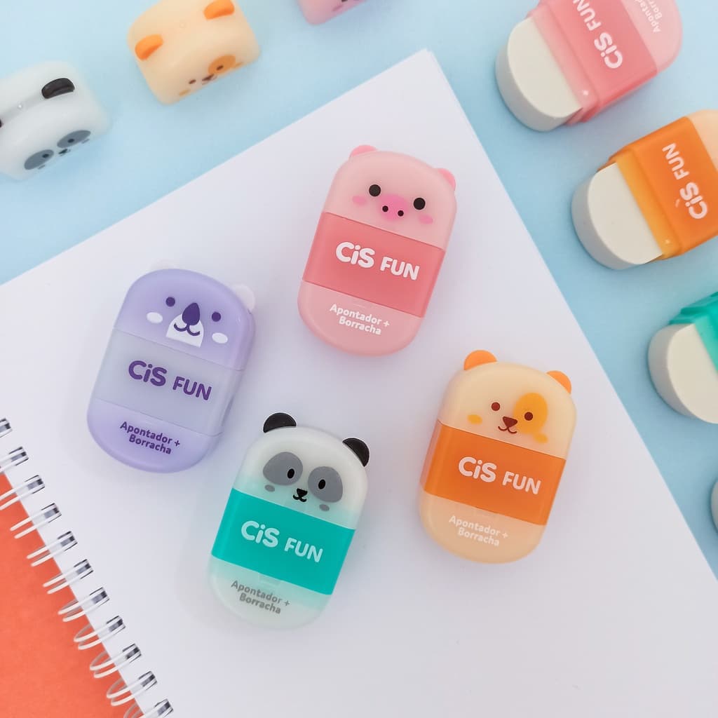 Apontador Fun com Depósito e Borracha Bichinhos - Cis