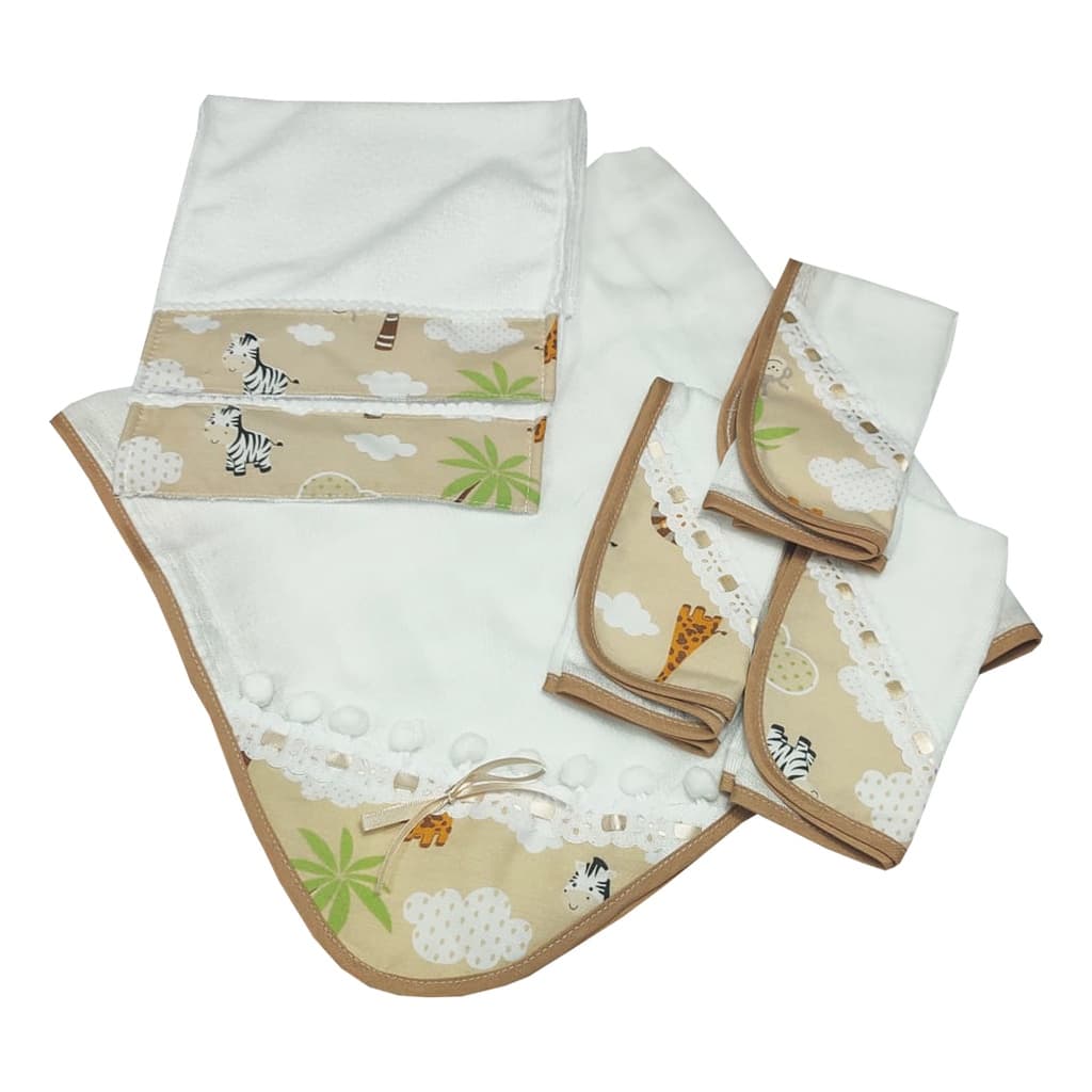 Kit Enxoval do Bebê Estampado 1x Manta Fralda + 3x Fraldinhas de Boca + 2x Toalhinhas de Ombro