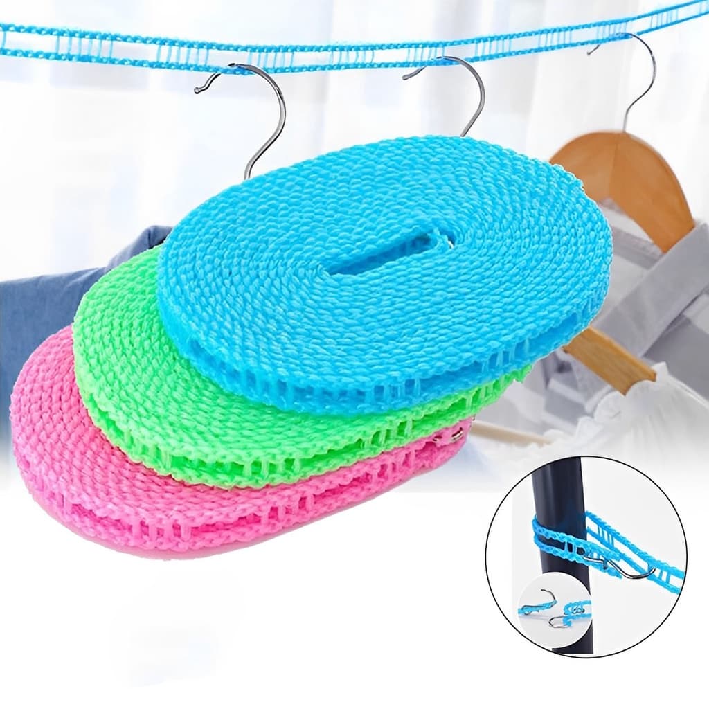 Corda de Roupas Antiderrapante de Nylon Ajustável Portátil Varal Resistente para Secagem ao Ar Livre