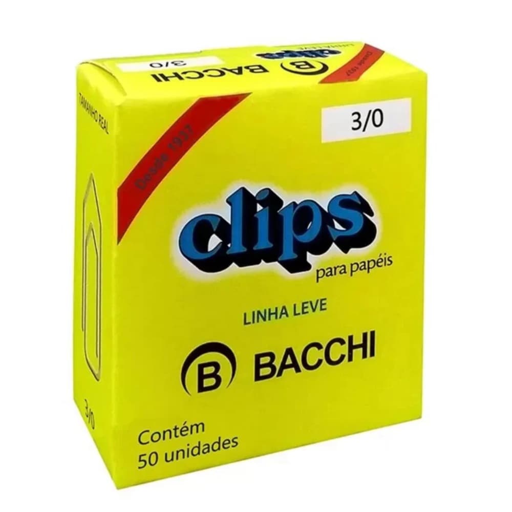 Clips para papel Bacchi 3/0 com 50 unidades linha leve