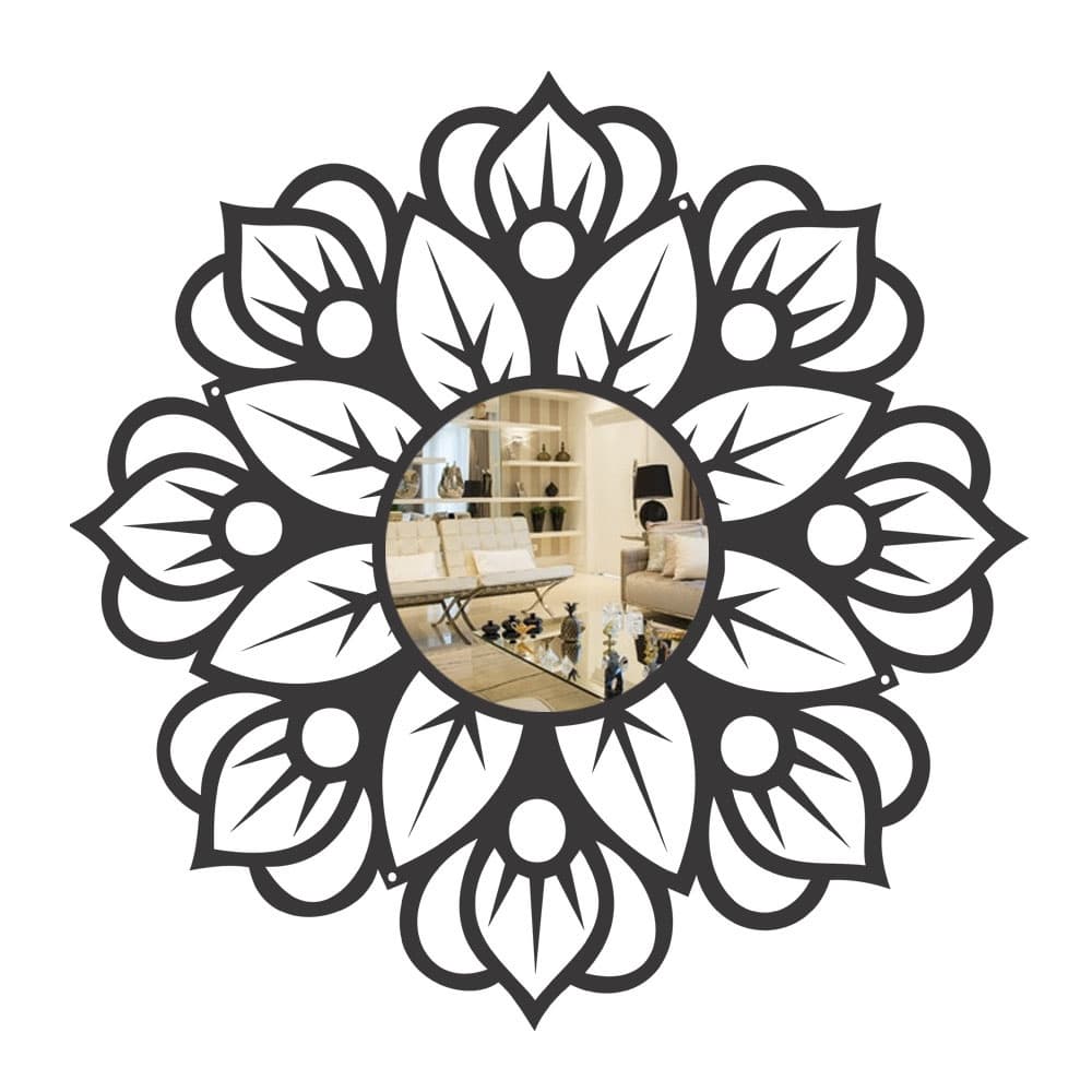 Espelho Decorativo Mandala Floresta MDF Preto Fosco em 3 Tamanhos