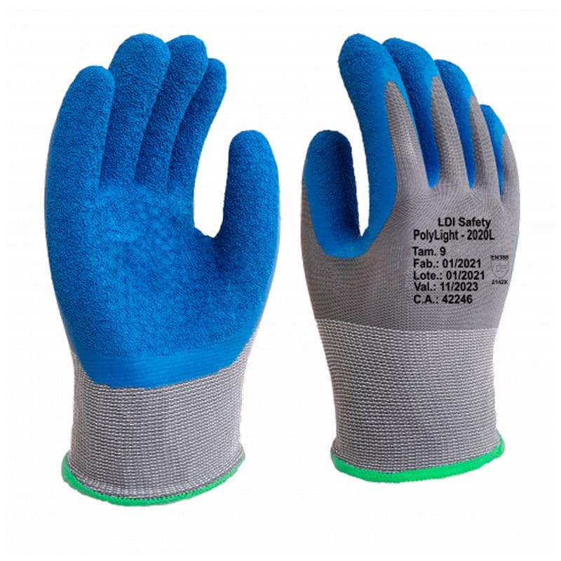 Luva de Segurança Antiderrapante Emborrachada Pedreiro Construção POLYLIGHT 2020L 