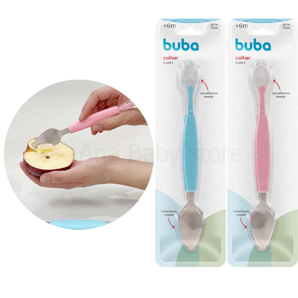 Colher 2 em 1 Raspa Frutinha E Colher de Silicone Buba