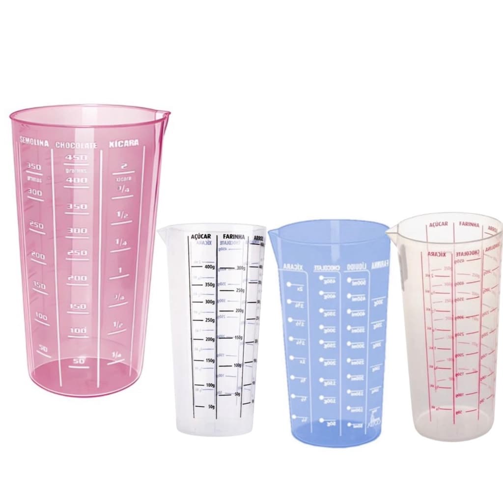 Copo de medida/dosado graduado de plástico com bico - copo medidor colors azul preto rosa ou vermelho