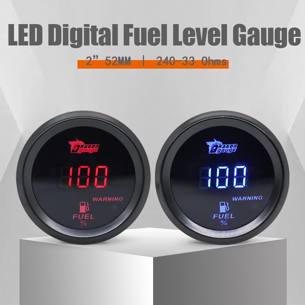 Medidor De Combustível De 2 Polegadas 52MM Visor Digital Nível Para Carro 240-33 Ohms Led Azul/Vermelho