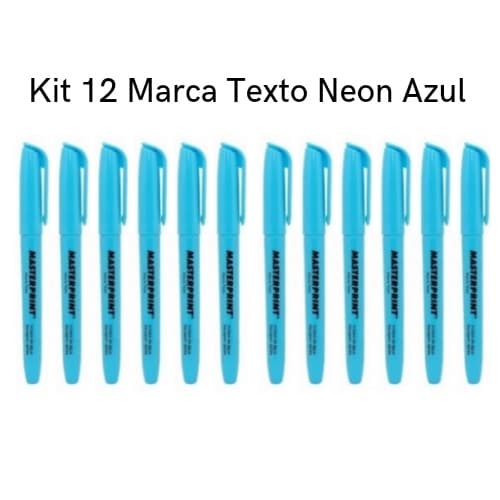 Kit 12 Marca Texto Neon Azul Masterprint - Grifa Texto