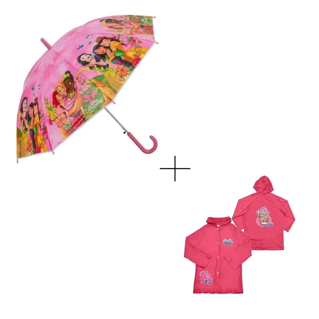 Kit Guarda Chuva E Capa De Chuva Infantil Disney Menina