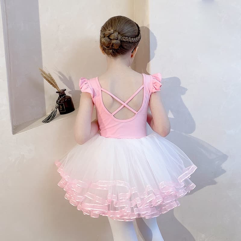 Traje De Dança Infantil Manga Curta Algodão Puro Feminino Saia Sequined Roxo Dividido Versão Coreana Exame Ballet Prática