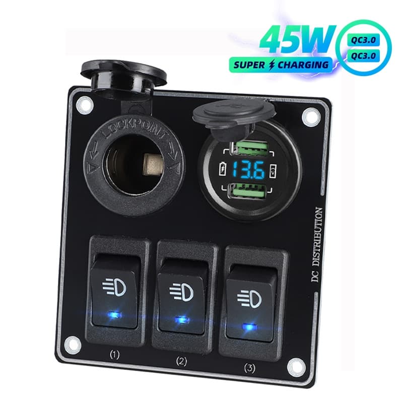 Voltímetro 12V E Interruptor QC 3.0 Porta Dupla Carregador De Carro Usb 12V Tomada Isqueiro No Plugue Adaptador À Prova D'água Para