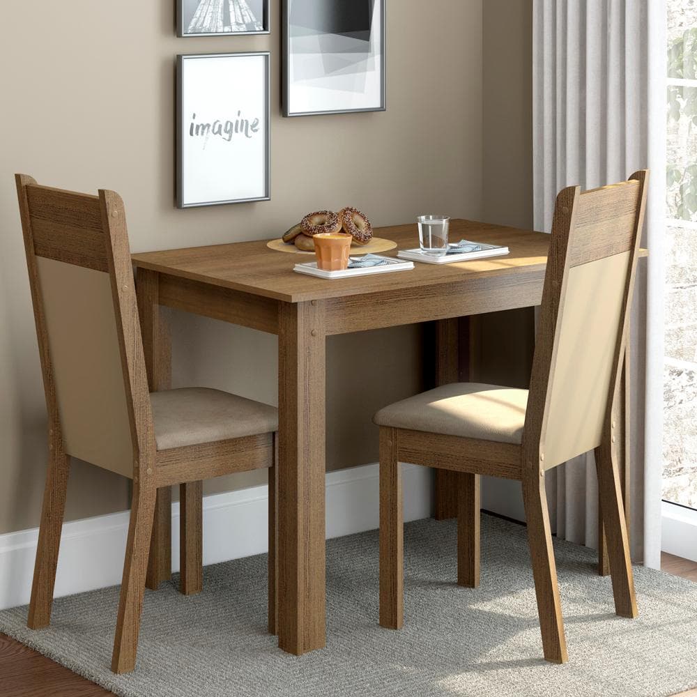 Conjunto Sala de Jantar Madesa Lola Mesa Tampo de Madeira com 2 Cadeiras - Rustic/Crema/Pérola