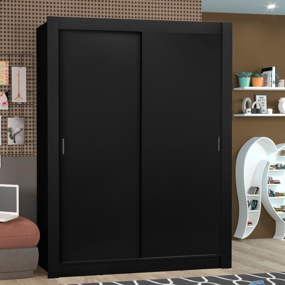 Guarda-Roupa Solteiro 2 Portas de Correr Preto Madesa Denver