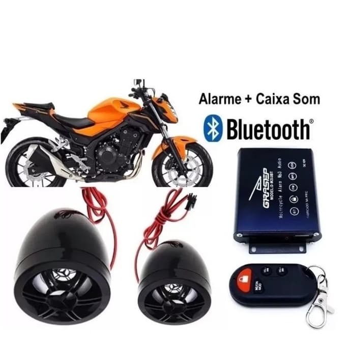 Caixa De Som para Moto Bluetooth Mp3 Fm Rádio SD Usb e Alarme com Controle Remoto
