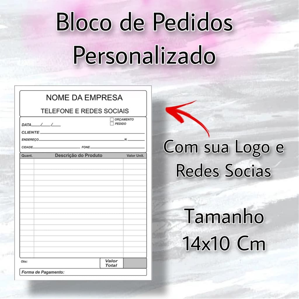 Bloco de Pedidos Personalizado 50 Folhas Talão de Pedidos 14x10 cm