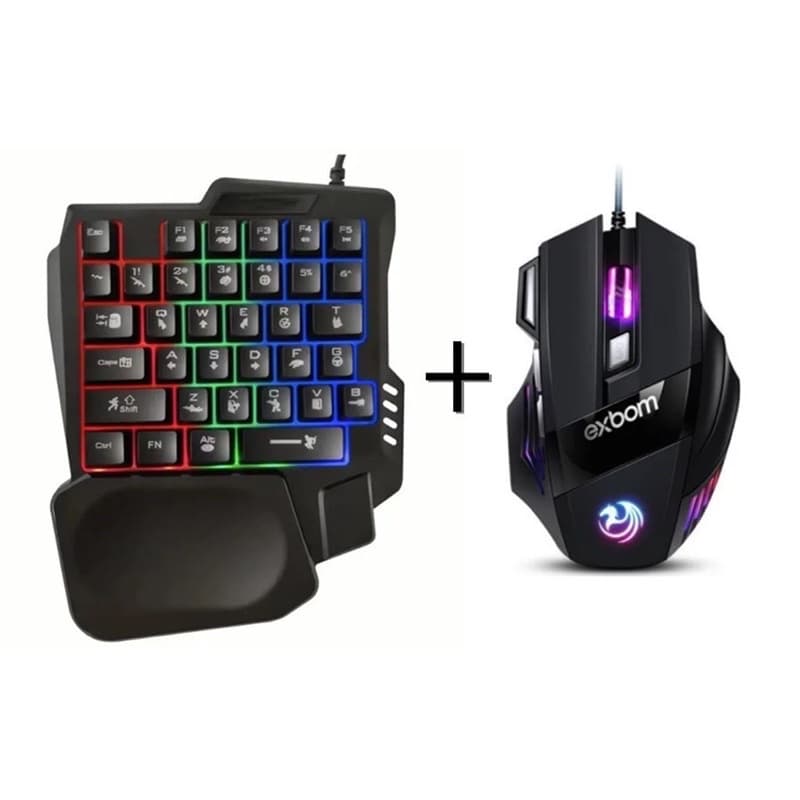 Kit Teclado e Mouse Gamer Luminoso Ergonômico Teclado de Uma Mã