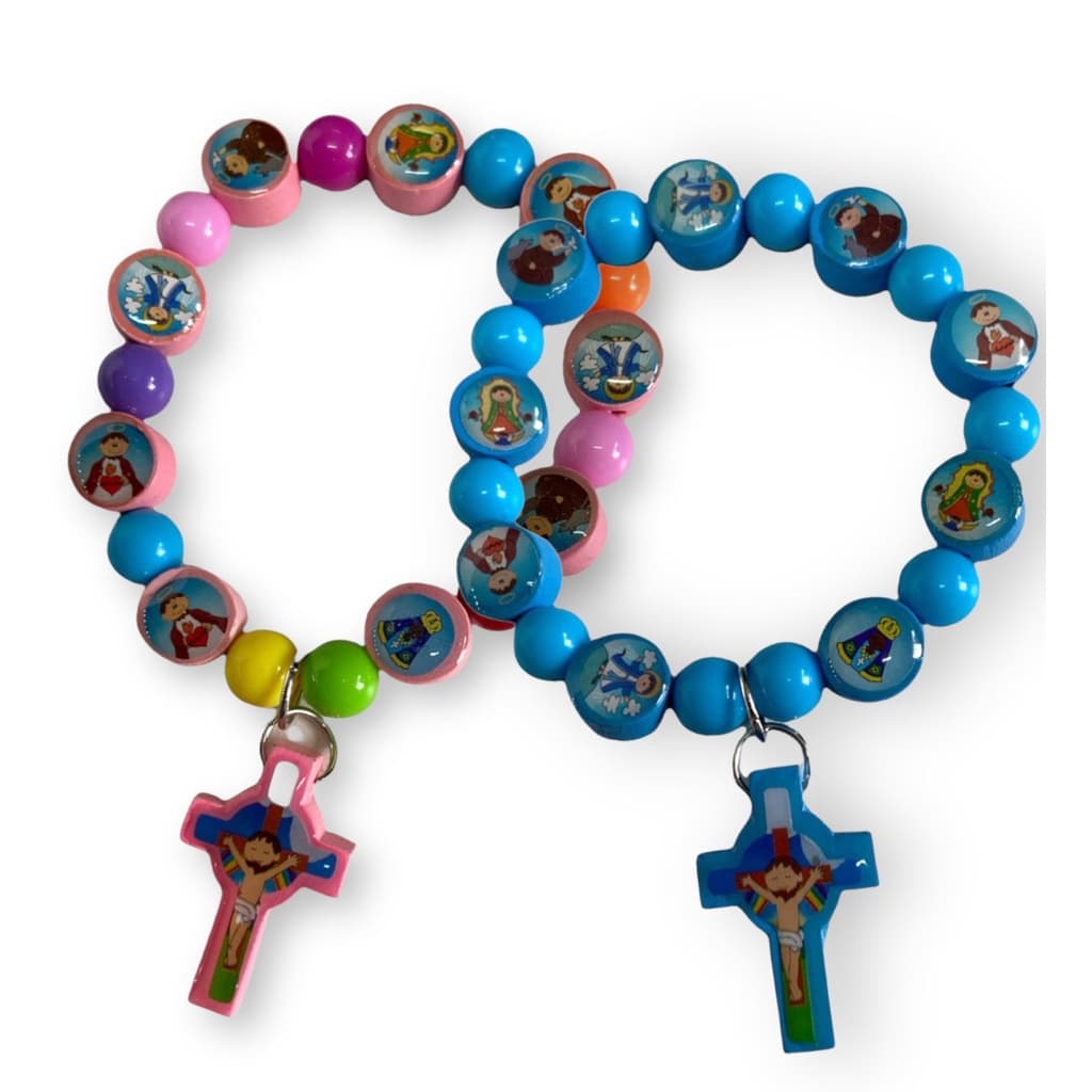 Pulseira Infantil Vários Santos Rosa com Crucifixo