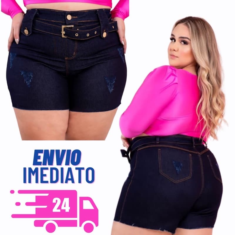 Shorts Jeans Plus Size Cintura Alta Hot Paint - Bermuda Feminina Com Lycra