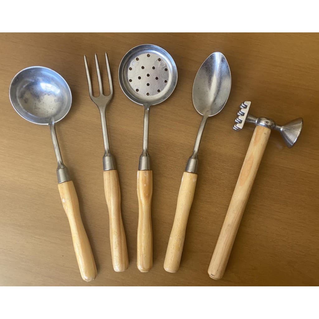 5 Talheres Inoxidável Garfo Churrasco Escumadeira Concha Colher