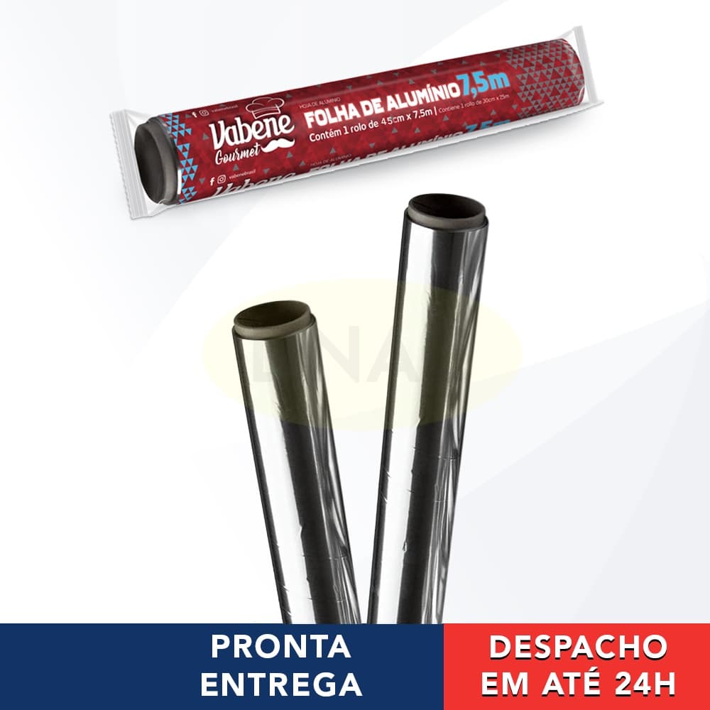 Folha de Alumínio Rolo Para Forno Freezer Geladeira 45cm X 7,5m Vabene