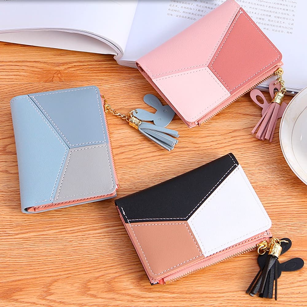 Carteira De Mão Feminina Bloco de cores Forma Com Zipper
