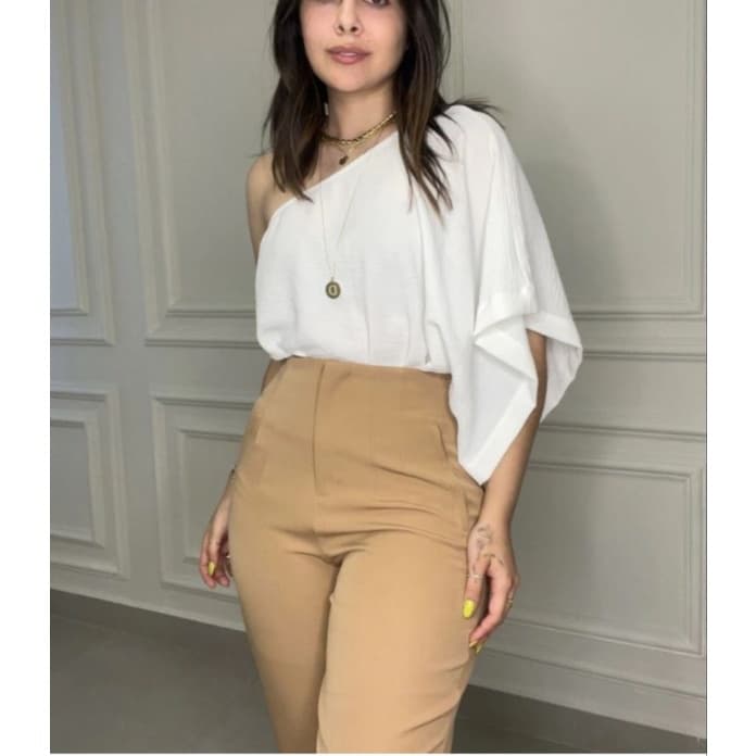 Body Alfaiataria Um Ombro Só  Elegância Manga Ampla Flare Tendência Chic Mula Manca