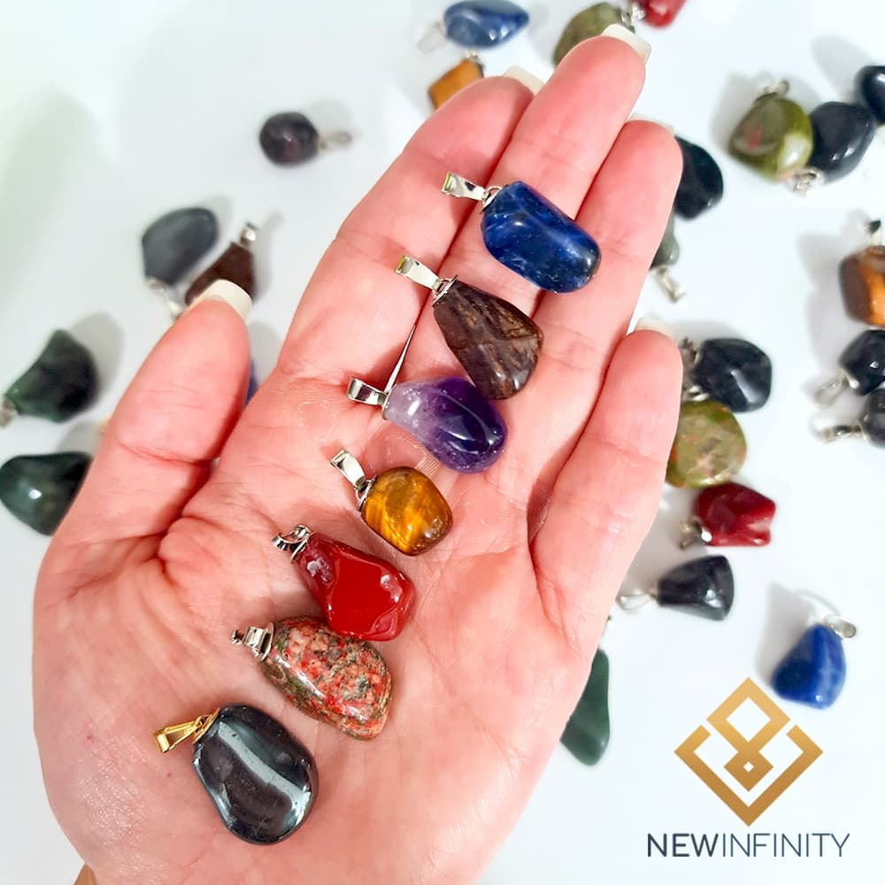 Pingente de Pedra rolada cristal Natural Ametista Hematita esmeralda Sodalita Olho de Tigre