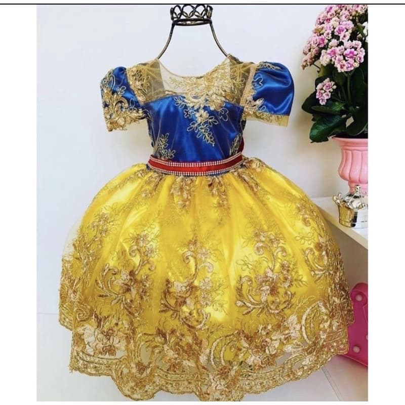 Vestido Festa Infantil Branca de Neve Realeza 1 a 12 anos