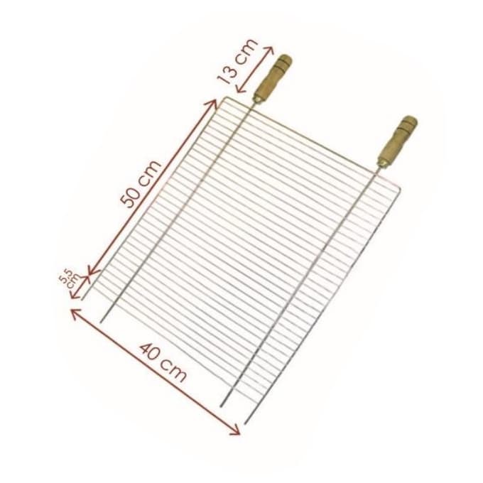 Grelha Para Churrasco Pequena 40x50 Feito em Arame  Aço Carbono acabamento niquelado Cabo de Madeira