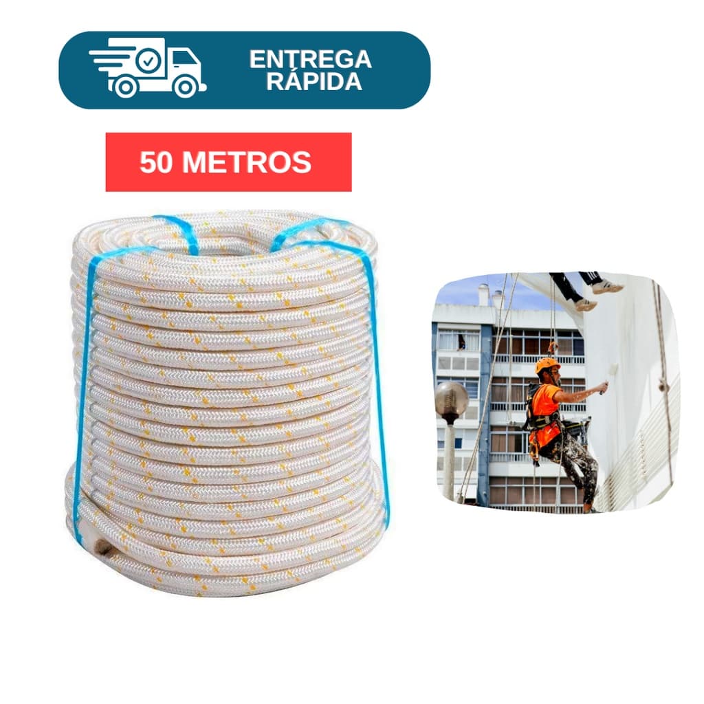Corda Nr18 Tipo Bombeiro 12mm Em Poliamida Bobina 50 Metros Para Trabalho Em Altura