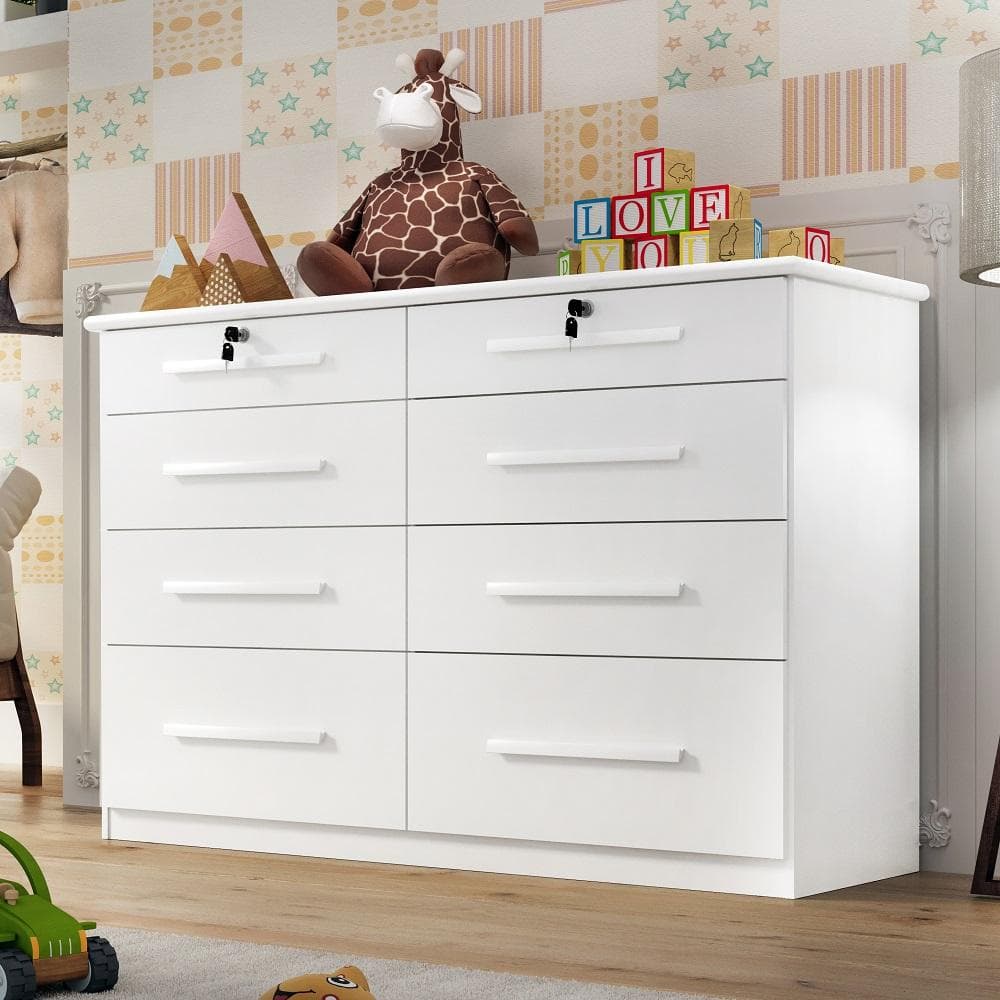 Comoda Infantil Monza 8 Gavetas Com Chave