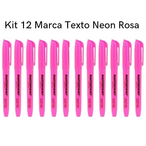 Kit 12 Marca Texto Neon Rosa Masterprint - Grifa Texto