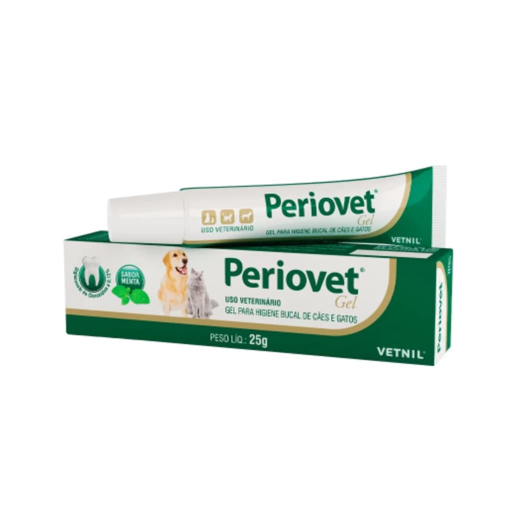 Periovet Gel Higiene Bucal Menta Pasta de Dente Pet 25g Cachorros e Gatos