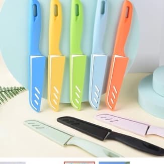 Kit 3 Faca Faquinha Lâmina Afiada Aço Inox Capa Protetora Cozinha Multiuso e Multicolorida