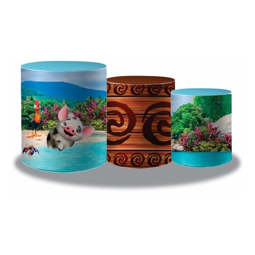 Trio Capa de Cilindro Tema Moana em tecido C/elástico Sublimado