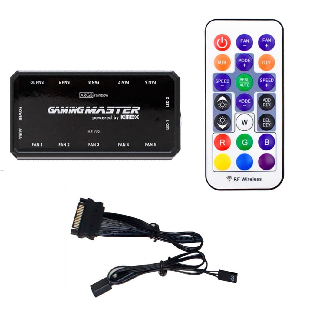 Controladora Para Cooler Fans RGB 6 Pinos 12v Suporta até 10 Fans ARGB + Controle Remoto + Cabos