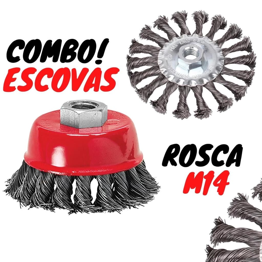 Escova de Aço Copo 3"+ Escova Aberta Trançada 4"